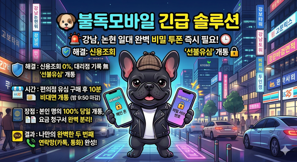 강남 논현동 투폰 개통, 신용조회 없는 선불폰으로 10분 만에 완벽한 사생활 보호!